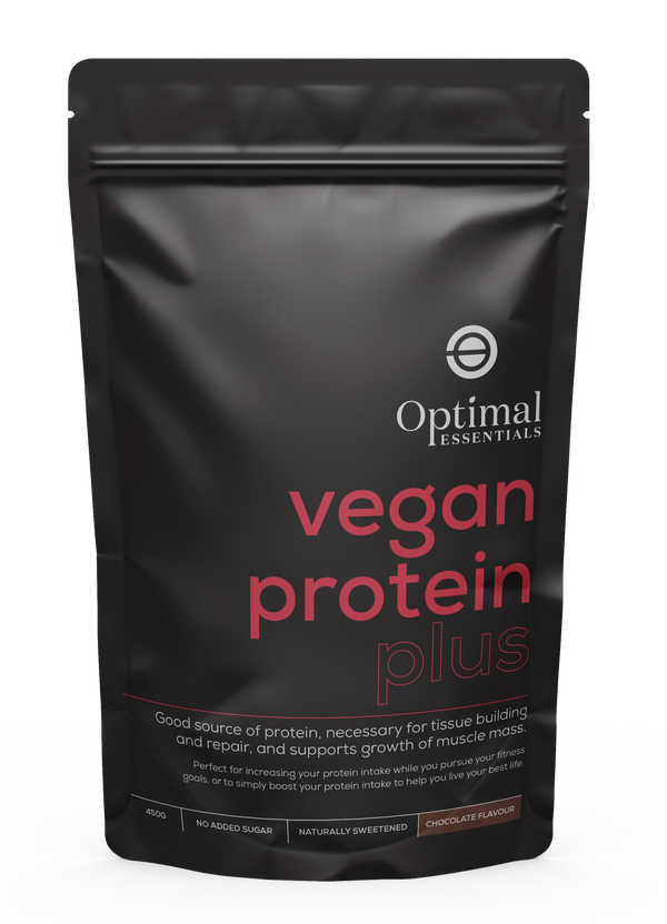 Optimal Essentials Chocolate Flavoured Vegan Protein Plus Powder for Protein Intake at Eat Well Health