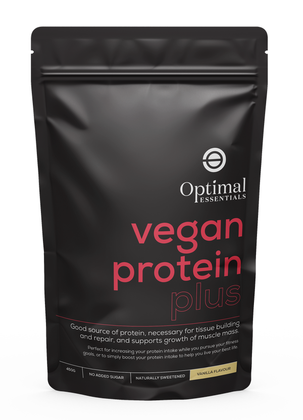 Optimal Essentials Vanilla Flavoured Vegan Protein Plus Powder for Protein Intake at Eat Well Health