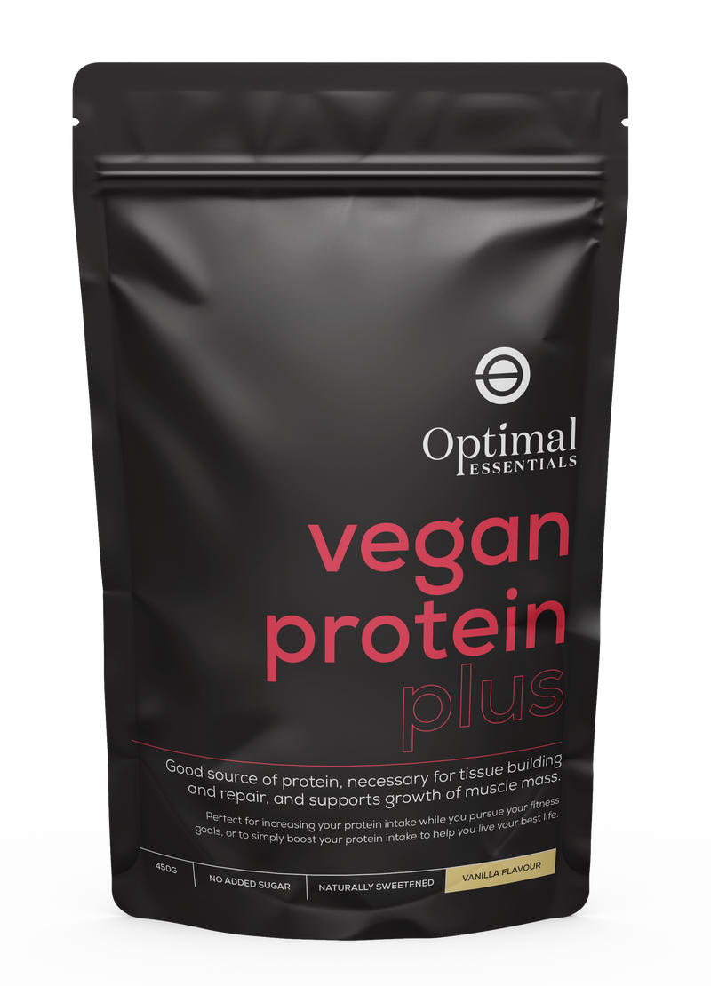 Optimal Essentials Vanilla Flavoured Vegan Protein Plus Powder for Protein Intake at Eat Well Health