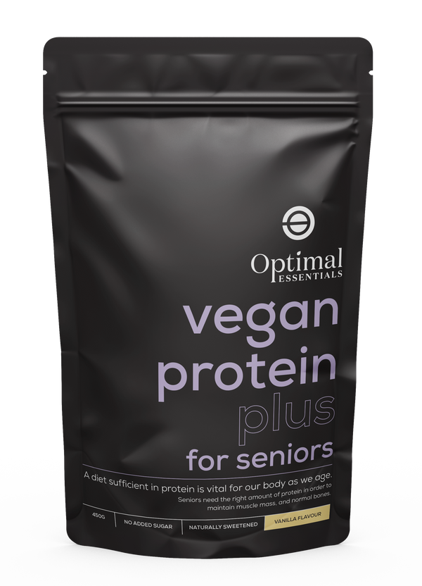 Optimal Essentials Vanilla Flavoured Vegan Protein Plus Powder for Seniors for Protein Intake at Eat Well Health